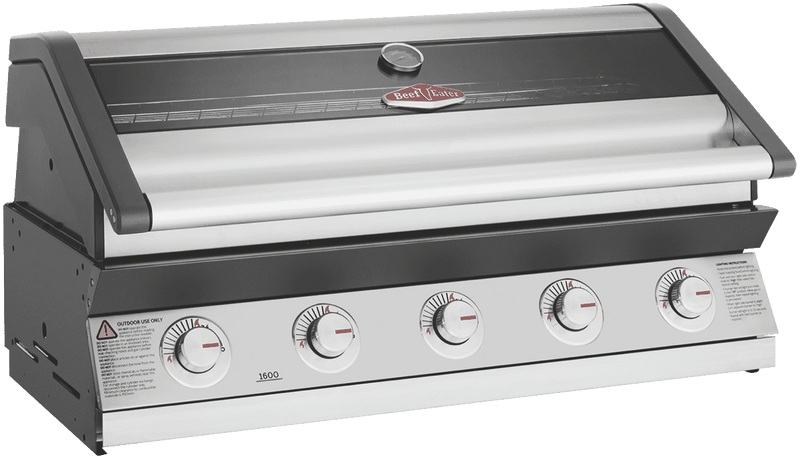 BeefEater 1600 Series Stainless Steel 5 Burner Built In BBQ w/ Cast Iron Burners & Grills - Body only