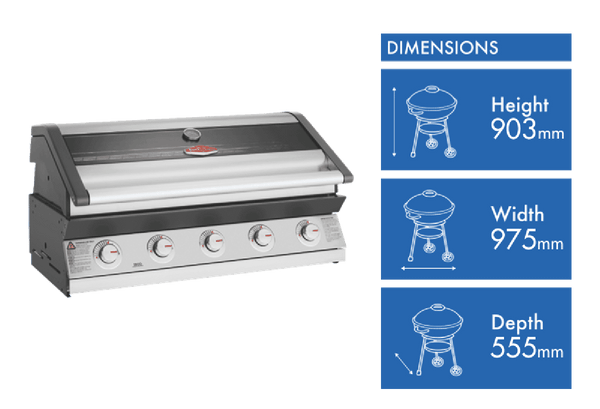 BeefEater 1600 Series Stainless Steel 5 Burner Built In BBQ w/ Cast Iron Burners & Grills - Body only