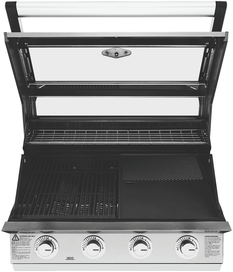 BeefEater 1600 Series Stainless Steel 4 Burner Built In BBQ w/ Cast Iron Burners & Grills - Body Only