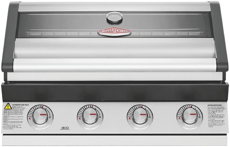 BeefEater 1600 Series Stainless Steel 4 Burner Built In BBQ w/ Cast Iron Burners & Grills - Body Only