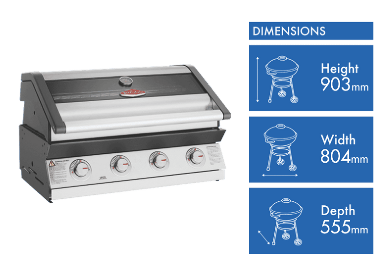 BeefEater 1600 Series Stainless Steel 4 Burner Built In BBQ w/ Cast Iron Burners & Grills - Body Only
