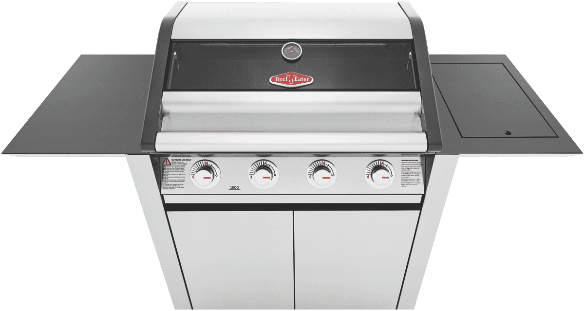 BeefEater 1600 Series Stainless Steel 4 Burner BBQ & Trolley w/ Side Burner, Cast Iron Burners & Grills - Layaway AU