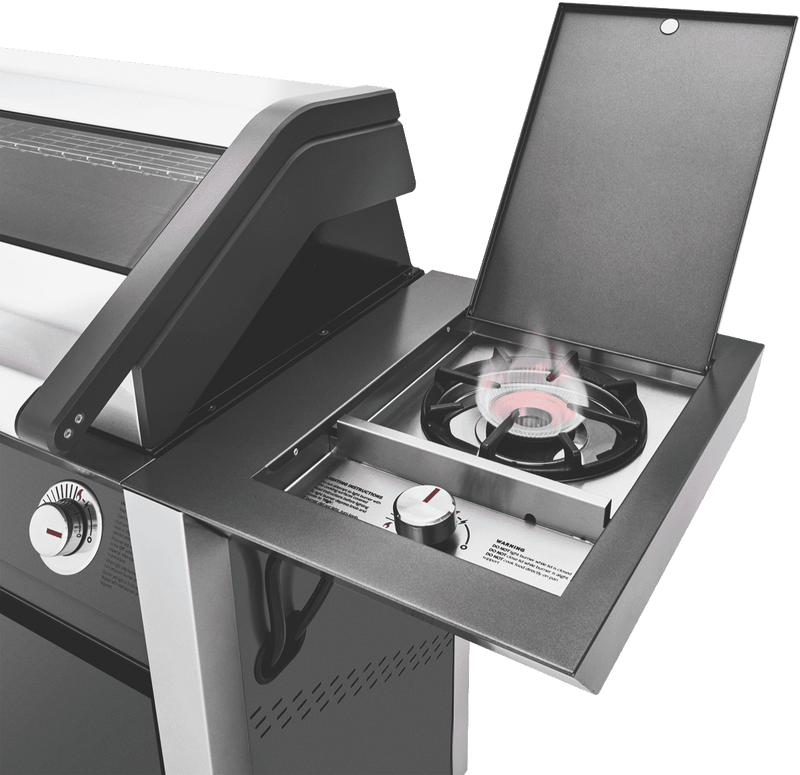 BeefEater 1600 Series Dark 4 Burner BBQ & Trolley w/ Side Burner, Cast Iron Burners & Grills