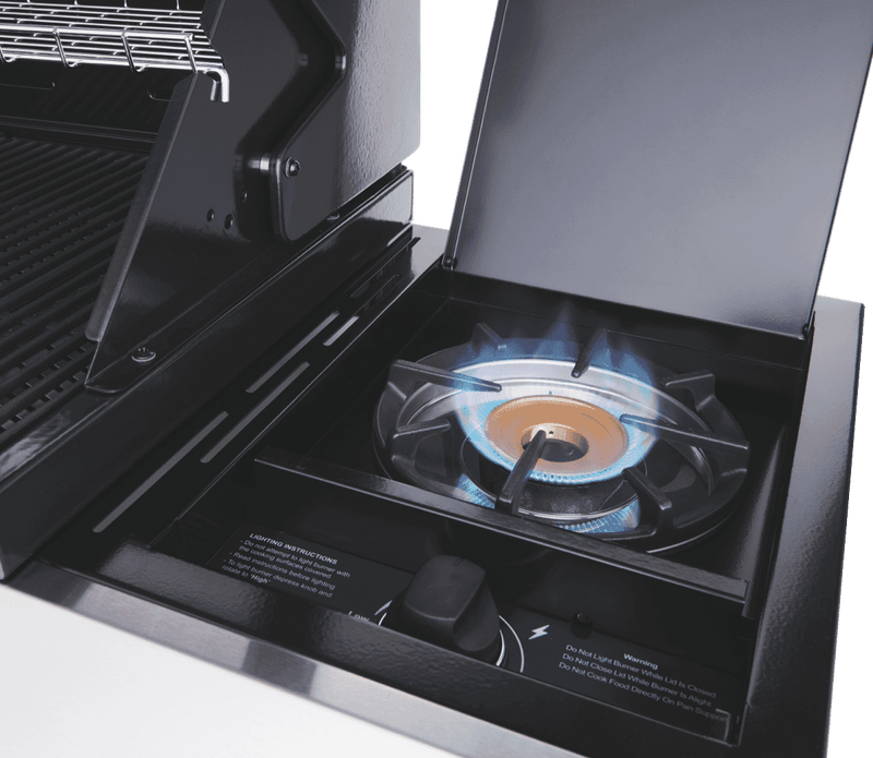 BeefEater 1200 Series Black Enamel 4 Burner BBQ & Trolley w/ Side Burner, Cast Iron Burners & Grills