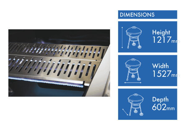BeefEater 1200 Series Black Enamel 4 Burner BBQ & Trolley w/ Side Burner, Cast Iron Burners & Grills