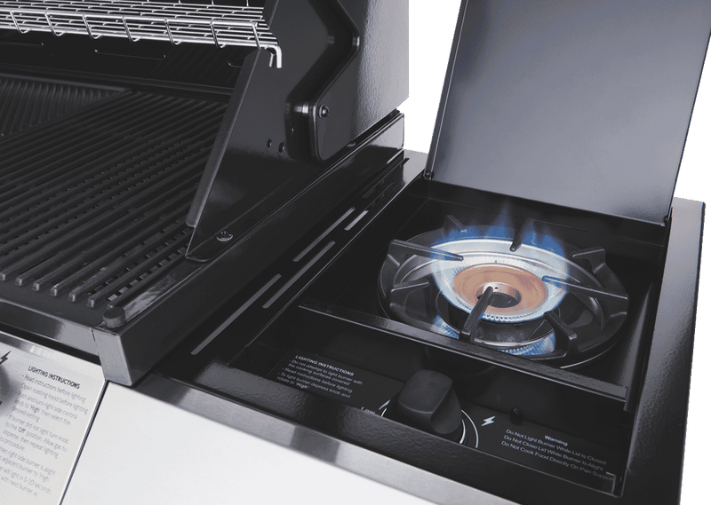 BeefEater 1200 Series Black Enamel 5 Burner BBQ & Trolley w/ Side Burner, Cast Iron Burners & Grills