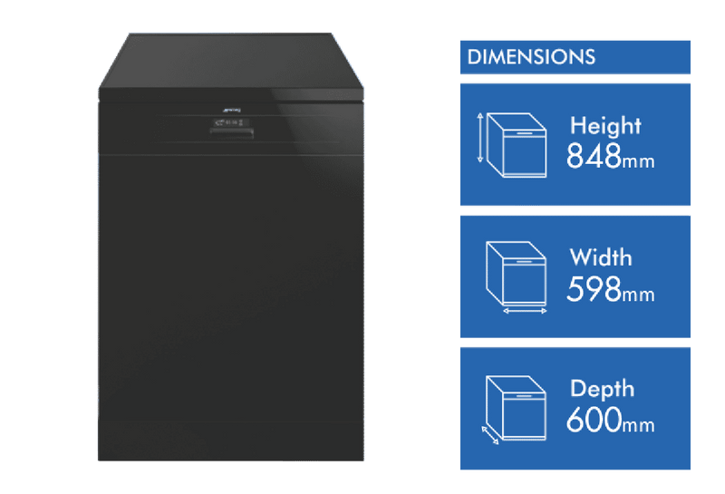 Smeg PF 60cm Freestanding Diamond Dishwasher Black