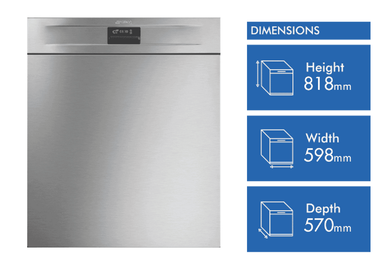 Smeg PF 60cm Under Bench Dishwasher Stainless Steel