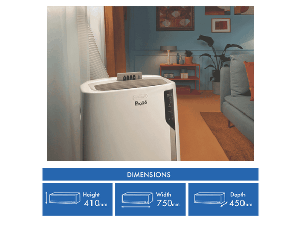 De'Longhi Pinguino Care4Me PACEL112CSTWIFI, Portable Air Conditioner 2.9 Kw, MyEcoRealFeel Technology, Natural Gas R290, Energy Class A+, Dehumidification 41L/24H, App and Voice Control, White