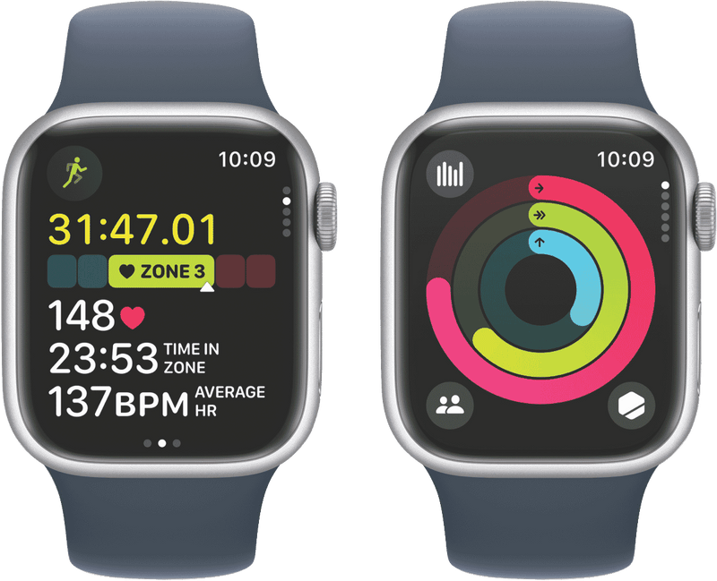 Apple Watch Series 9 GPS 41mm Silver Aluminium Case with Storm Blue Sport Band - S/M