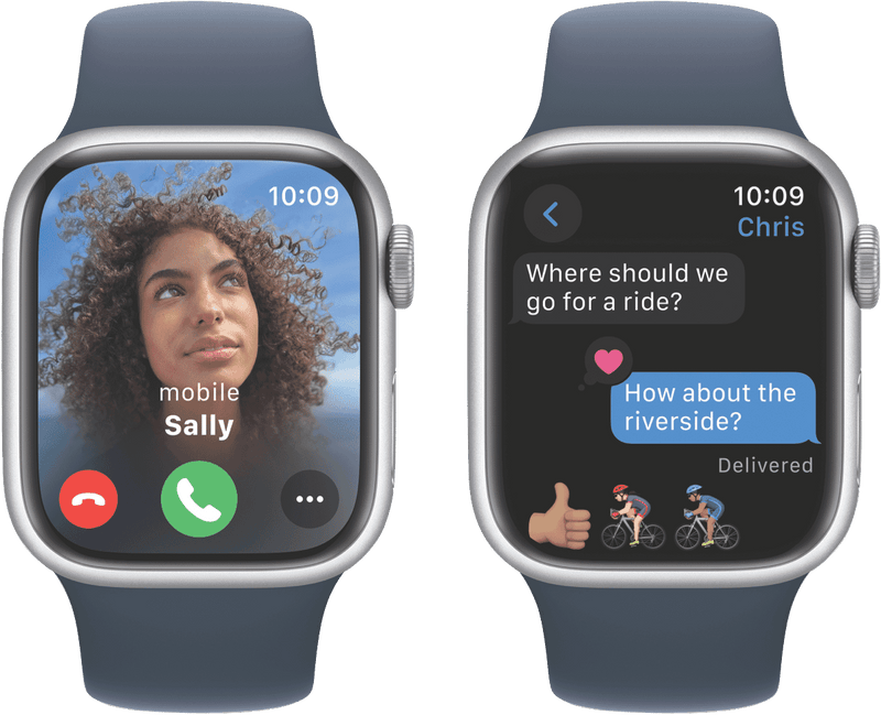 Apple Watch Series 9 GPS 41mm Silver Aluminium Case with Storm Blue Sport Band - S/M