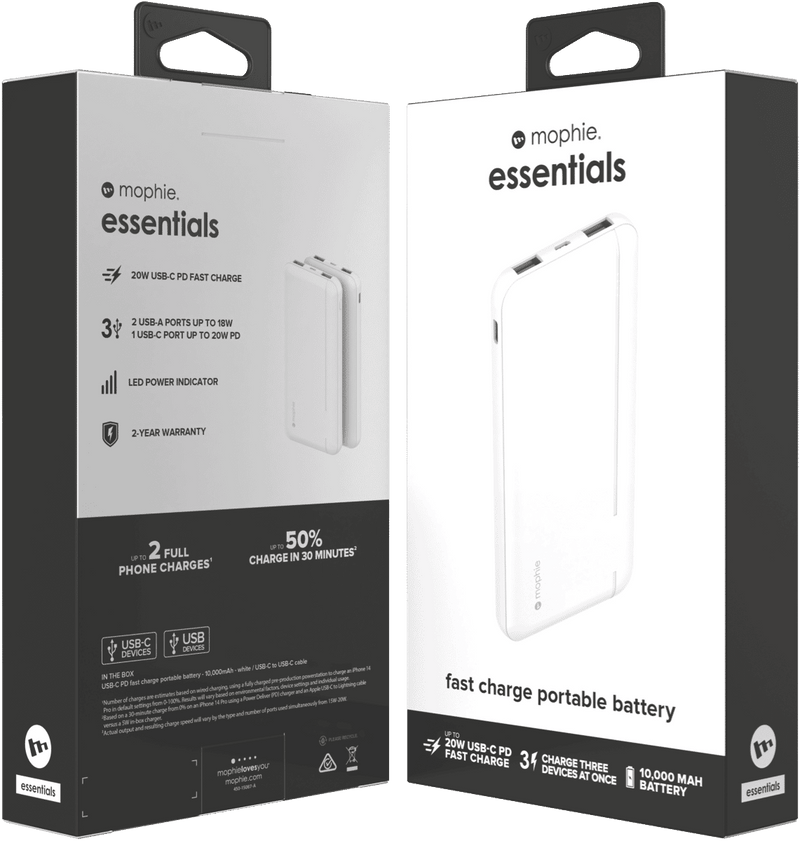 Mophie Essential PowerStation 10K PD 20W-2A1C White
