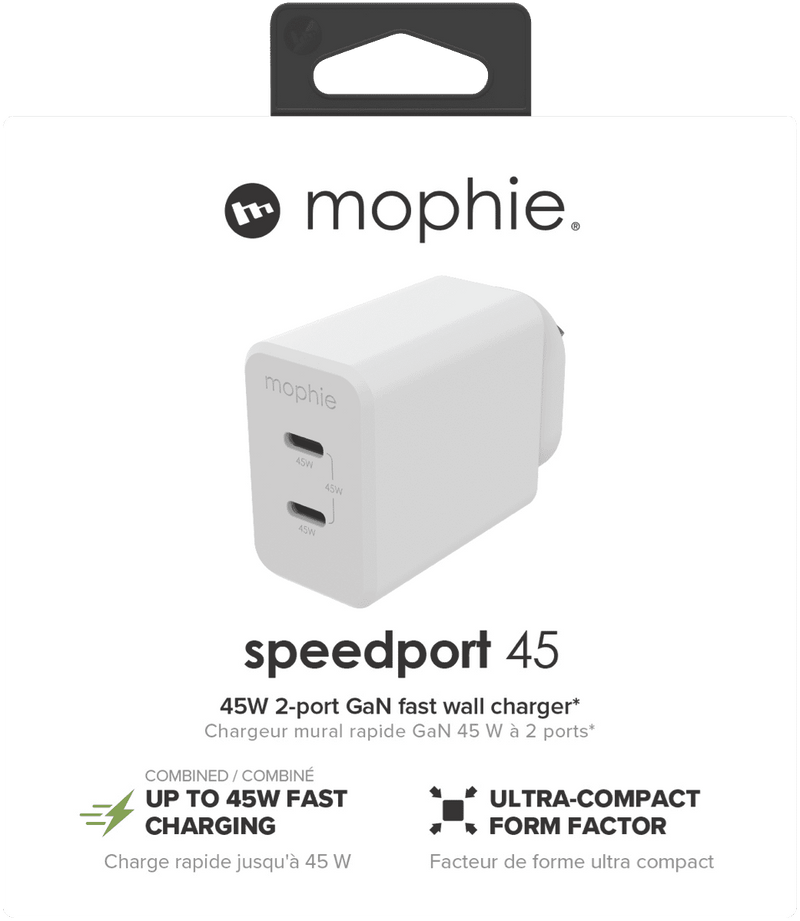 Mophie 45W Dual USB-C GaN Wall Charger PD 2C White