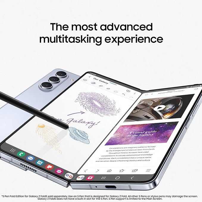 Samsung Galaxy Z Fold5 Factory Unlocked Android Smartphone, 1TB, Flex Mode, Foldable Display, Multi Window View, Phantom Black