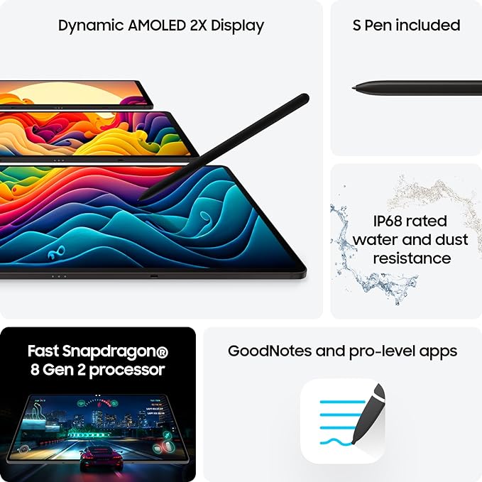 Samsung Galaxy Tab S9+ Wi-Fi Tablet 256GB, Dynamic AMOLED 2X Display, S Pen included, Water and Dust resistance, Graphite