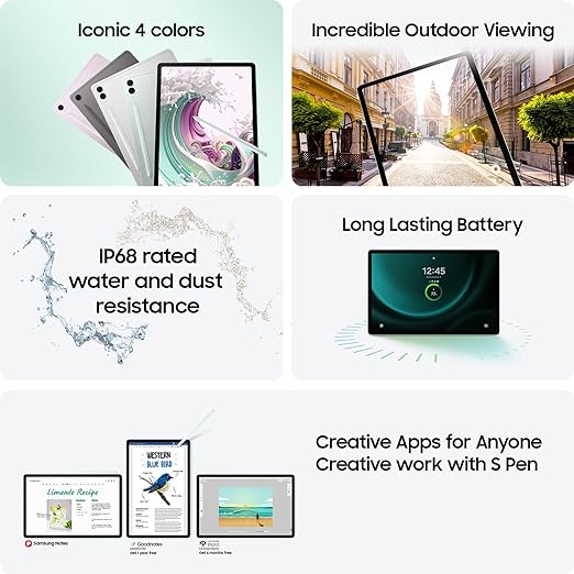 Samsung Galaxy Tab S9 FE Wifi Tablet 128GB Storage, Smooth Display, Long Lasting Battery, Included S Pen, Water and Dust Resistance, 2023, Grey