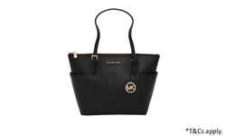 Michael Kors Jet Set Leather Tote Bag Women's Handbag Luggage Large (Black)